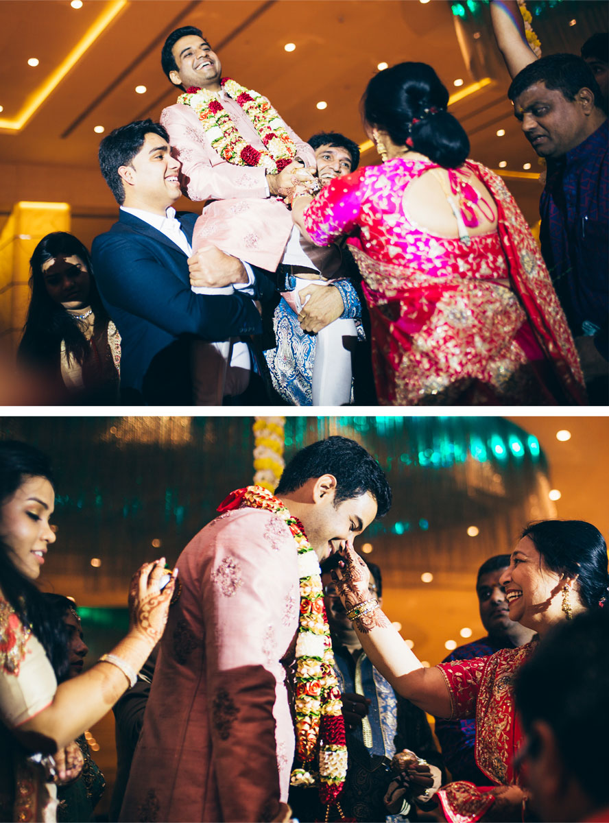 A gujarati wedding tradition where mother in law catches the grooms nose